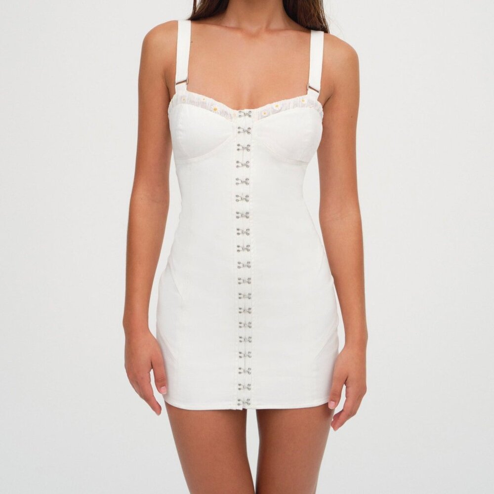 For Love & Lemons Tilly Denim Mini Dress Size XSXS / White